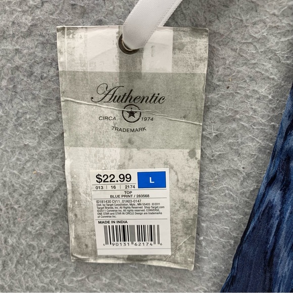 NWT Converse One Star Blue Sleeveless Tunic Top Blouse Boho Preppy Size L - Picture 9 of 12